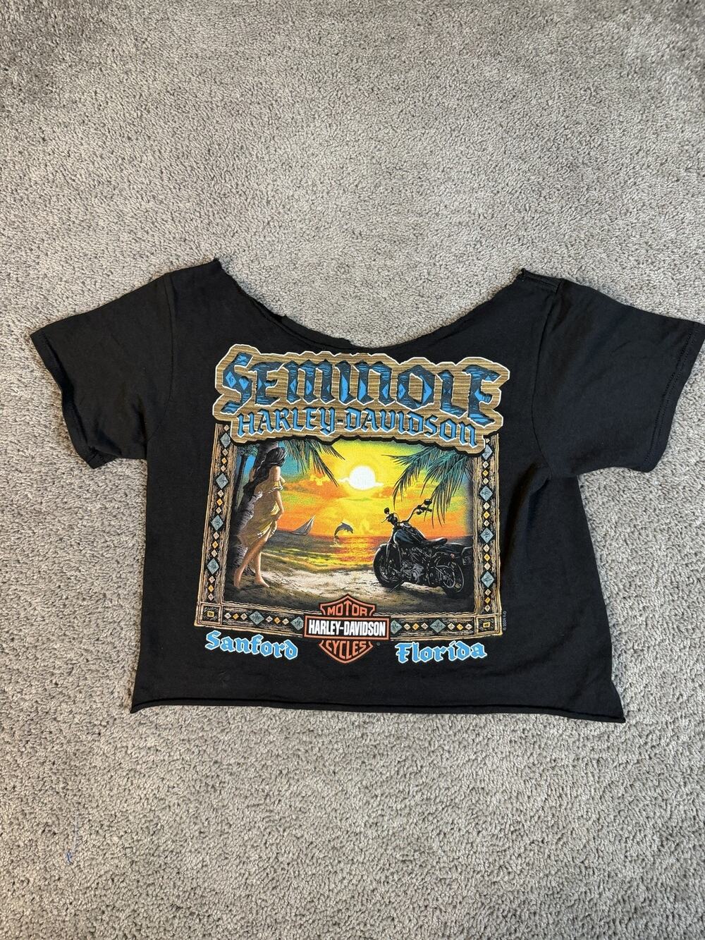 Harley-Davidson Shirt Womens L Black Cropped Pocket Graphic Sanford Florida